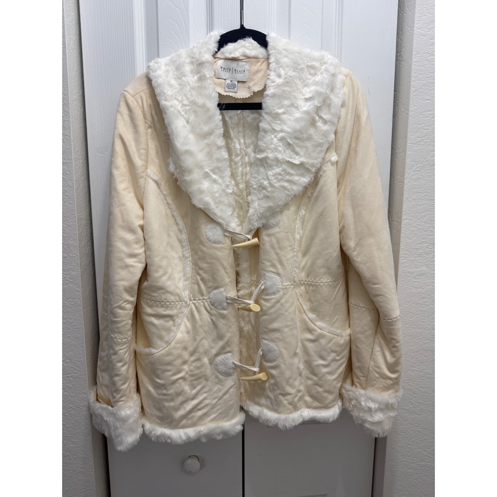 White House Black Market Cream Faux Suede Fur Trim‎ Toggle Jacket XL